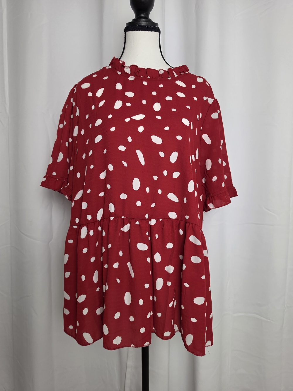 SHEIN Red White Polka Dot Ruffle Peplum Blouse